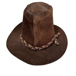 VTG Brown Suede Braided Cowboy Hat USA United Hatters Men's Small